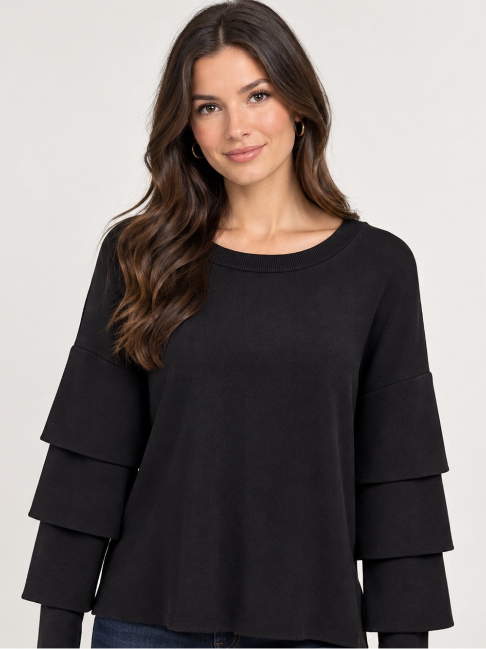 INC International Concepts Black Layered Ruffle Sleeve Blouse XS